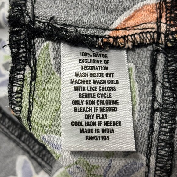 Crown‎ & Ivy XL Black Citrus Lemons Oranges Boho Dress Pom Trim Crochet Rayon - Picture 11 of 15